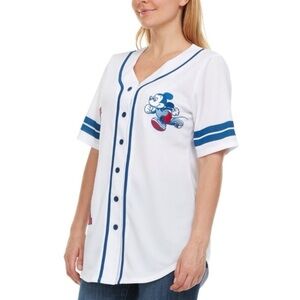 NWT woman’s cut Mickey Mouse embroidered baseball jersey Large Disney